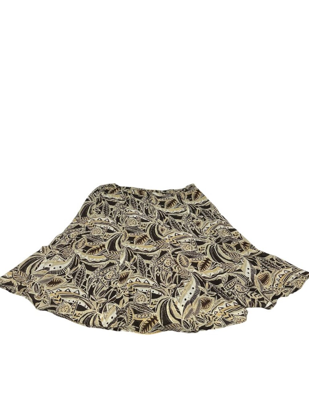 Ladies Leaf Print Knee-Length Skirt Size 16 Elastic Waist Brown Lightweight